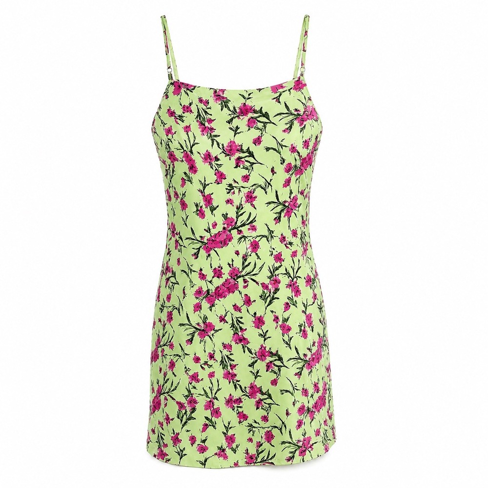 Zara Women XS Green Floral Y2K Slip Mini Dress Strappy Summer Cottagecore